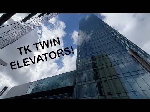 Tour of the TK Twin Elevators at the TKE IQC Test Tower with Machine Room View and Freight Elevator