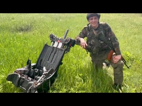 A recovered a K-36 aircraft ejection seat from an Su-25 attack jet in a field