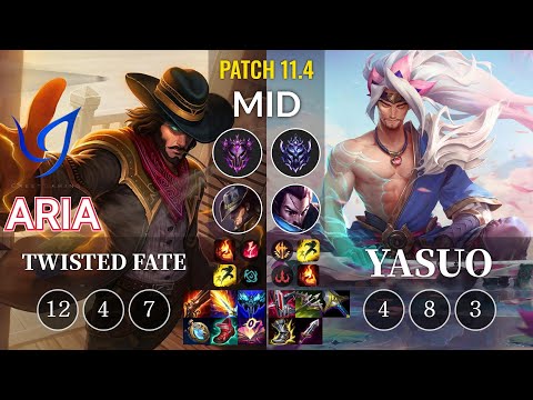 CGA Aria Twisted Fate vs Yasuo Mid - KR Patch 11.4