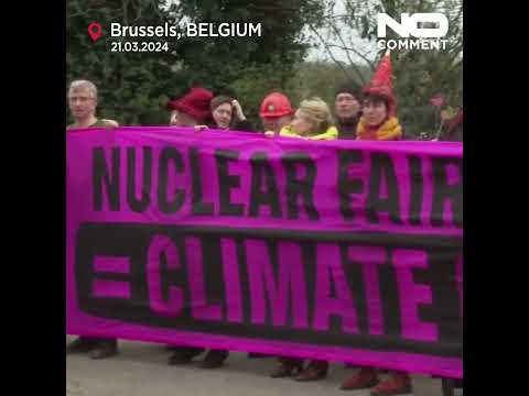 Greenpeace climate activists protest in Brussels against nuclear energy as leaders meet for summit