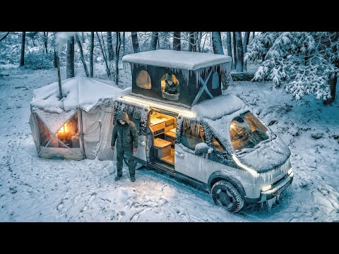 Camping in a 70cm Snowstorm | Kia PV5 Camper Van