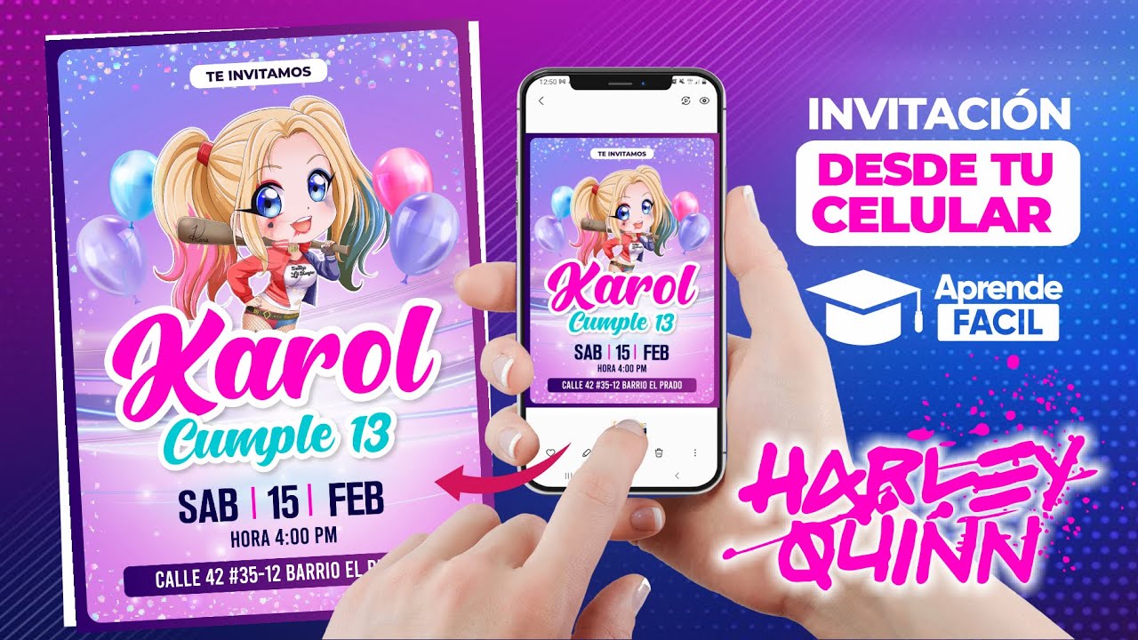 Invitacion de cumpleaños de harley quinn