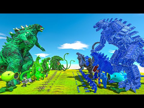 Team Green + Biozilla Godzilla vs Mechagodzilla + Team Blue - Animal Revolt Battle Simulator