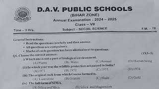 DAV Class 7 S.S.T Annual Yearly Question paper 2024-2025, DAV class 7 social science question Paper.