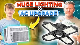Best DIY Garage LED Lighting Upgrade and Amazon Basics Air Conditioner | HUGE IMPROVEMENT
