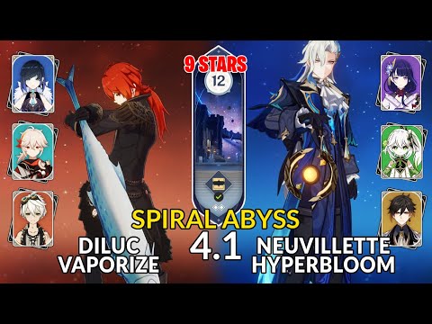 New 4.1 Spiral Abyss│Diluc Vaporize & Neuvillette Hyperbloom | Floor 12 - 9 Stars | Genshin Impact