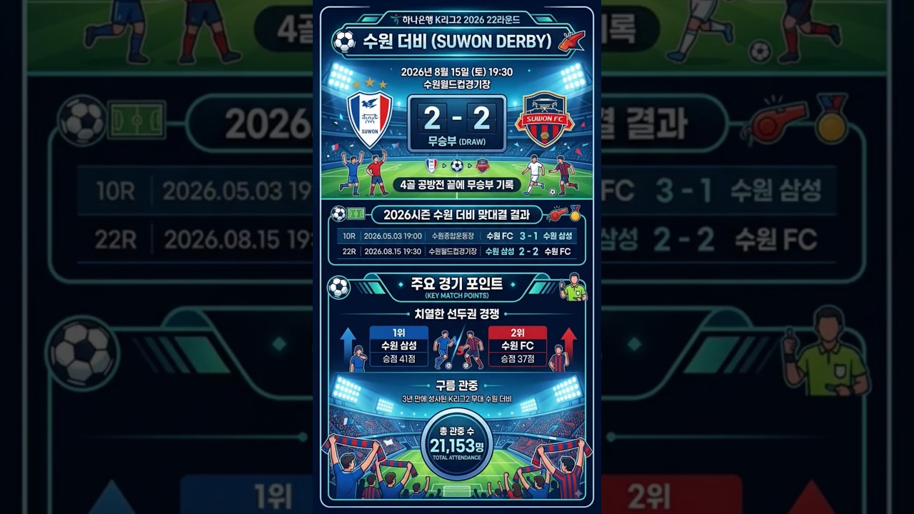 ​[K리그2 22R 수원더비] 역전에 재역전! 4골 주고받은 2만 관중 앞 혈투 | 수원 삼성 vs 수원 FC ​수원더비 #수원삼성 #수원FC #K리그2 #축구