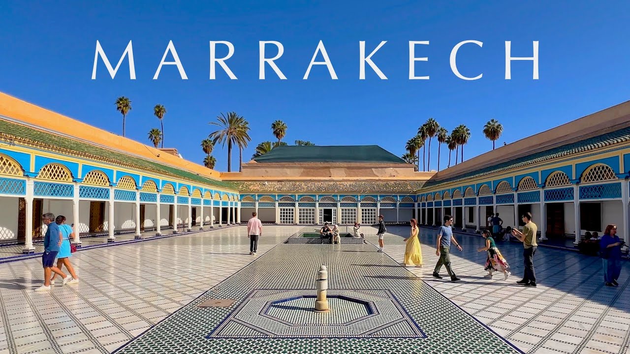Immersive street-level walking tour through Marrakech Jemaa el-Fnaa, Morocco, showcasing authentic urban landscapes, local architecture, and the vibrant atmosphere of the city's neighborhoods