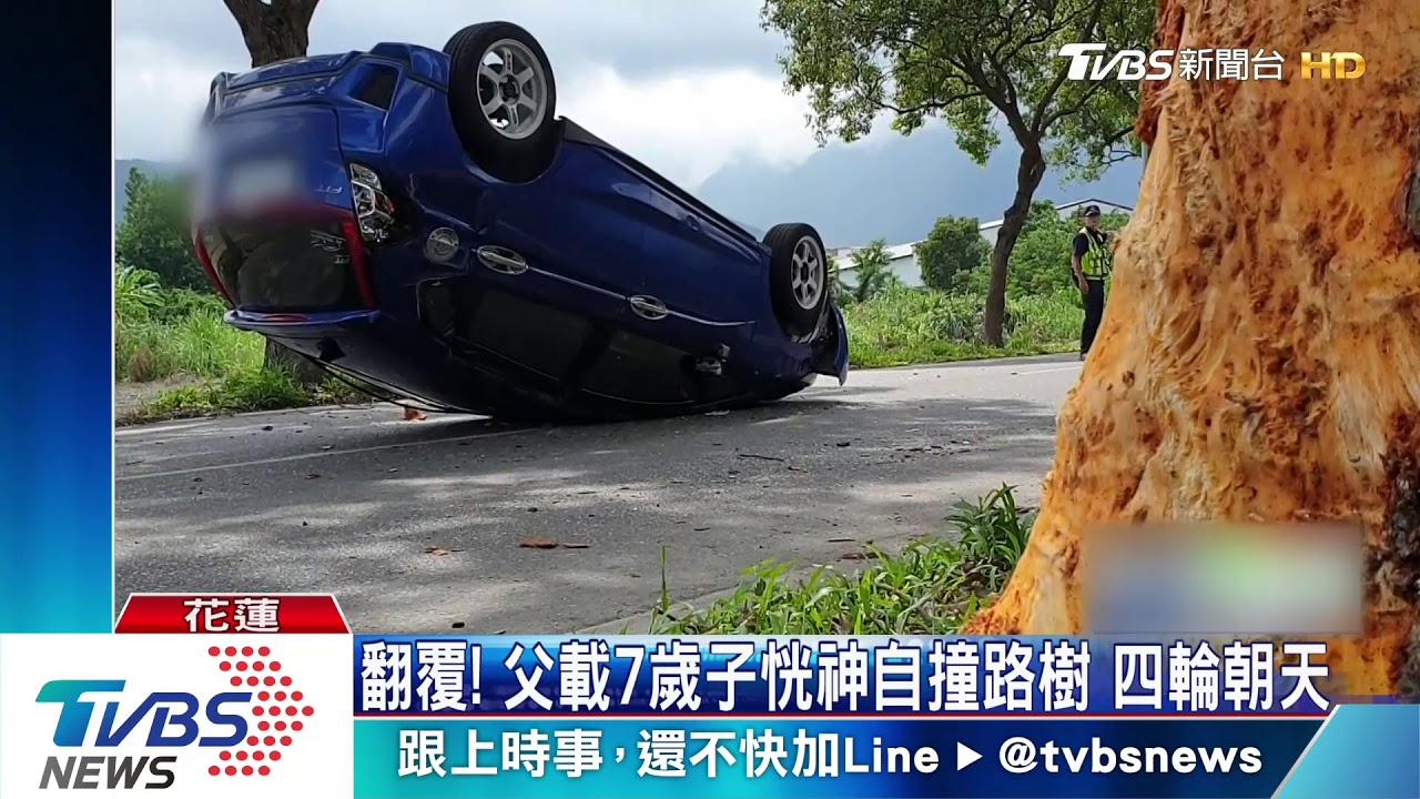 翻覆!父載7歲子恍神自撞路樹 四輪朝天