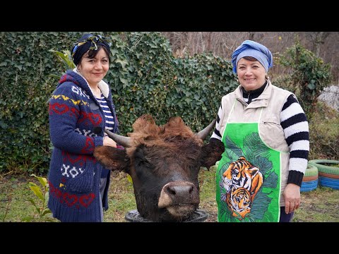 Azerbaijan Traditional Khash Soup Recipe in the Village | Cow's Head and Feet Soup
