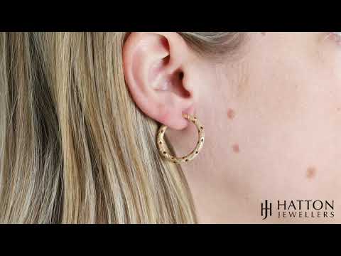 9ct Yellow Gold Frosted Hoop Earrings - 25mm