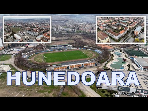 Hunedoara, zbor deasupra orașului și a stadionului Corvinul