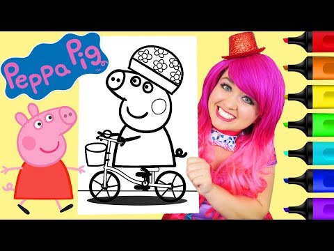 Coloring Peppa Pig Bicycle Coloring Book Page Prismacolor Colored Paint Markers | KiMMi THE CLOWN Video