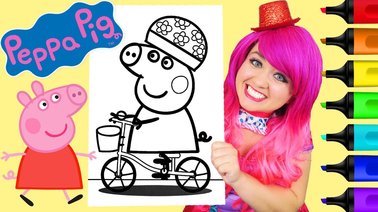 Coloring Peppa Pig Bicycle Coloring Book Page Prismacolor Colored Paint Markers | KiMMi THE CLOWN