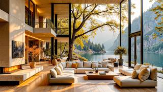 Relaxing Jazz Melodies And A Cozy, Luxury Resort Vibes – Tranquil Autumn Lake Helps Relieve Stress