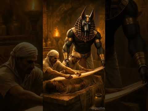 Anubis, the god, weighs the hearts of the dead to judge their souls and guide them into afterlife.