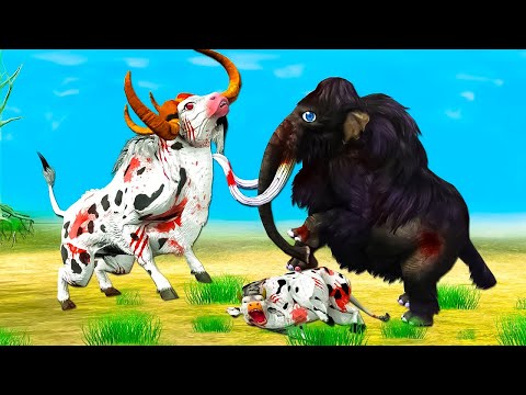 Cow Cartoon vs Giant Black Elephant Mammoth Epic Battle Stories cartoon videos | #mammoth #buffalo