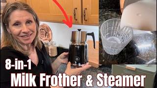 Electric Milk Frother + Steamer by IAGREEA. 8-in-1. Hot & Cold Functions. Dishwasher Safe!