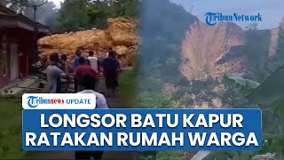 Tiga Rumah Warga Rata dengan Tanah seusai Tertimbun Bongkahan Longsor Batu Kapur di Banyumas