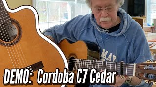 Video thumbnail for DEMO: Cordoba C7-CE - Solid Cedar Top Acoustic Electric Classical Guitar by Calido Guitars