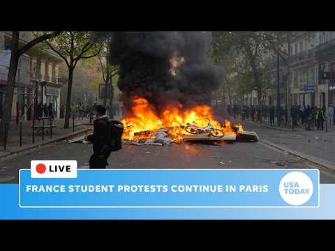 Live: France protests continue in Paris with fires started and clashes with riot police