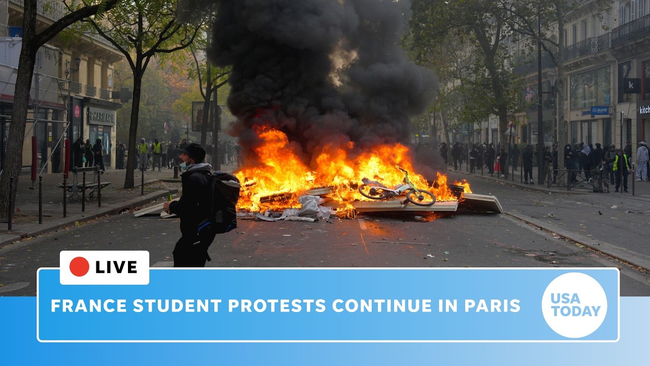 Live: France protests continue in Paris with fires started and clashes with riot police