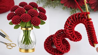 Download lagu Amazing Tunisian Crochet Idea! 🌹 Flower Bouquet with Leaves | Easy & Beautiful mp3