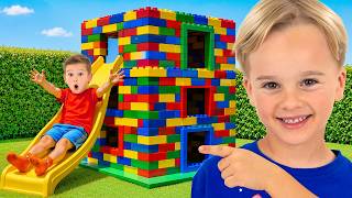 Kids built GIANT Lego House with colorful toy blocks!