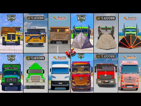 ACTROS TRUCK  VS RAMP VS ELECTRIC VS GIANT DUMP TRUCK IN GTA 5 VS BEAMNG VS TEARDOWN WHICH IS BEST ?