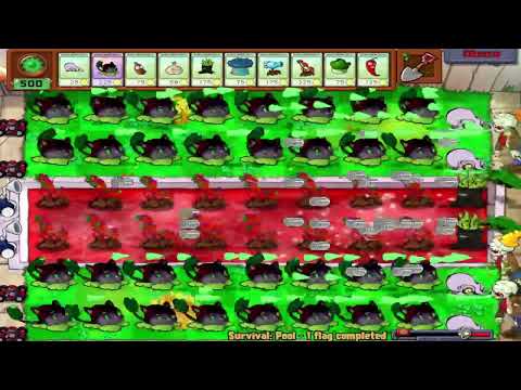 Cattail + Threepeater + Torchwood + Kraken in Survival Pool | Plants vs. Zombies Halloween