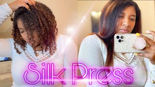 SILK PRESS ON NATURAL HAIR AT HOME | CURLY TO STRAIGHT | No Heat Damage |