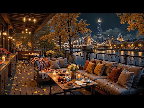 Autumn Night Jazz in London 🍂 Cozy Coffee Shop Ambience with Soft Jazz Instrumental Music for Study