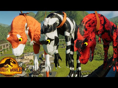 Jurassic World Evolution 2 T Rex Colors Pack vs Indoraptor vs Albertosaurus Dinosaurs Fight