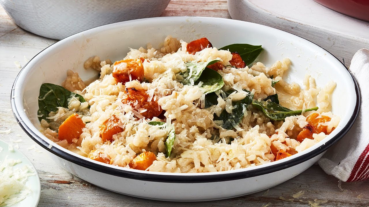watch video Roast Pumpkin and Spinach Risotto