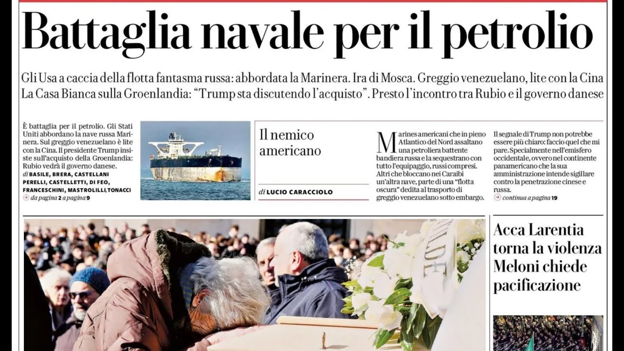 RASSEGNA STAMPA 8 GENNAIO 2026. QUOTIDIANI NAZIONALI ITALIANI  PRIME PAGINE DEI GIORNALI DI OGGI