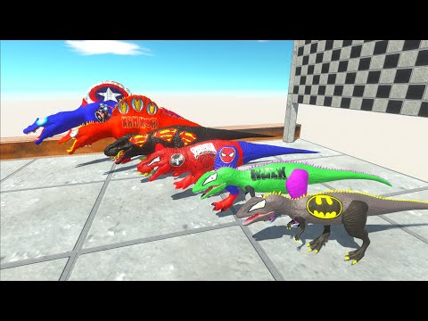Carcharodontosaurus vs Spinosaurus vs Tyrannosaurus rex Dc Marvel Speed Race Championship - ARBS