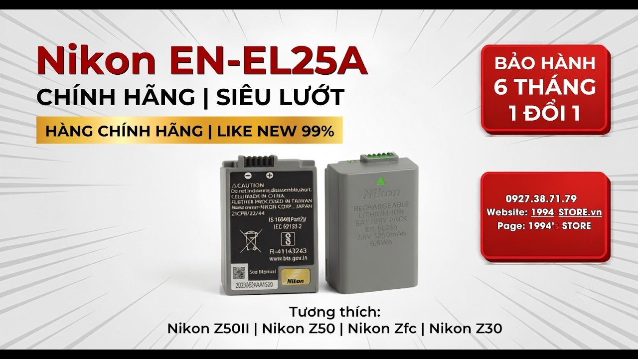 Video Pin Nikon EN-EL25a Chính Hãng (Zin Bóc Máy) - Độ Mới >95% - Bảo Hành 1 Đổi 1 Tại Nhà