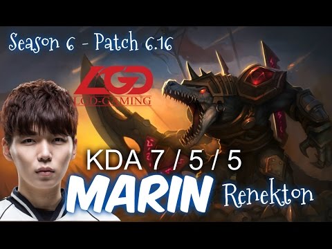 LGD MaRin RENEKTON vs GANGPLANK TOP - Patch 6.16 KR Ranked | League of Legends