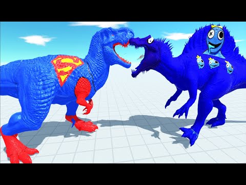 SUPERMAN T-REX vs RAINBOW FRIENDS T-REX  DEATH RUN - Animal Revolt Battle Simulator