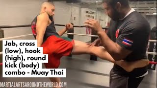 Jab cross hook round kick combo
