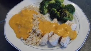Hähnchenbrust mit Brokkoli und Reis an Mango Curry Sauce