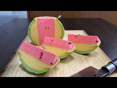 Amazing Japanese Watermelon Cake Cut & Eat | すいかバウム