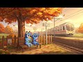 Stitch Bluey Autumn Train Station Cozy Lofi Study Work Relax With Tea Books Falling Leaves