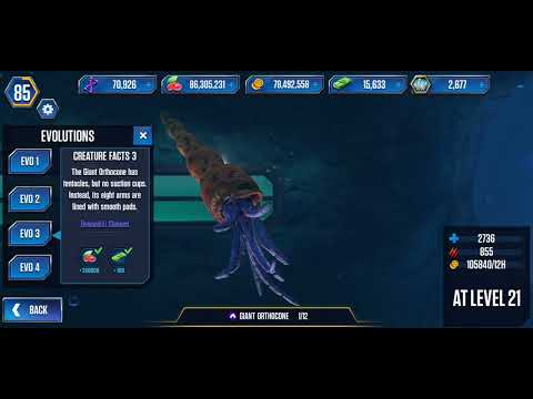 Jurassic World The Game GIANT ORTHOCONE level 1-40 + facts