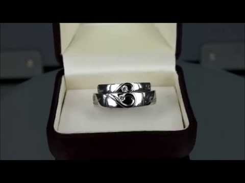 Couple's (His & Her) matching Heart Shape Wedding Bands 18K White Gold made in Bangkok, Thailand