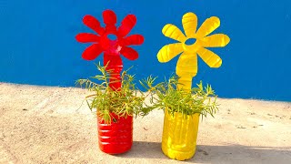 Beautiful flower plants recycle cutting bottle plastic make a pot so good idea