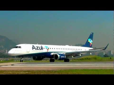 Decolagem no Aeroporto Santos Dumont AZUL EMBRAER 190 HD 1080p