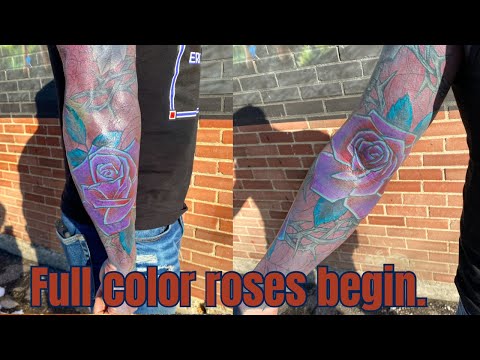 Full Color Rose Sleeve begins  #tattoo #inked #tattoos