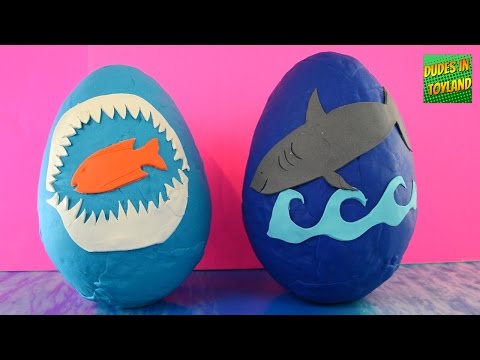 Shark toys GIANT surprise play doh eggs! SHARK WEEK Playdough egg toy videos for children
