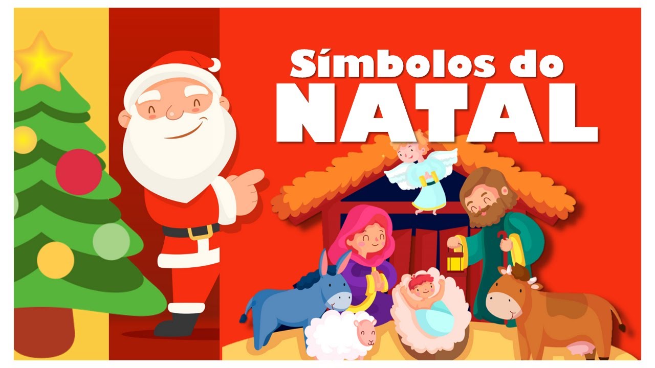 Símbolos do Natal: presépio, árvore de Natal, ceia,, presentes, panetone e Papai Noel